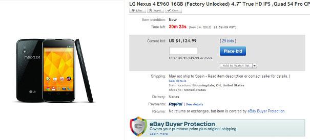 Precio del Nexus 4 en eBay