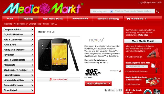 Precio del Nexus 4 en Media Markt Alemania