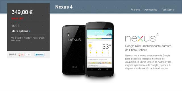Ventas del Nexus 4 en Google Play