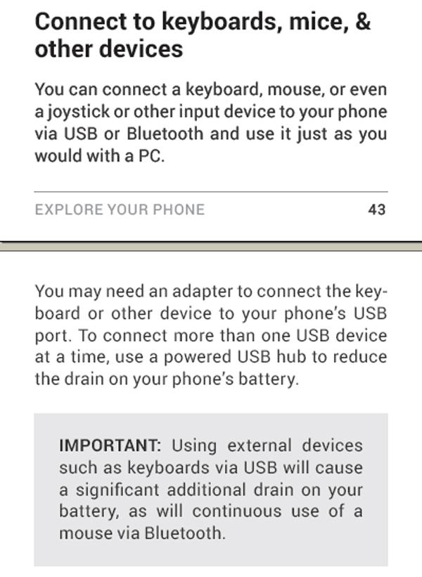 USB OTG en el manual de usuario del Nexus 4