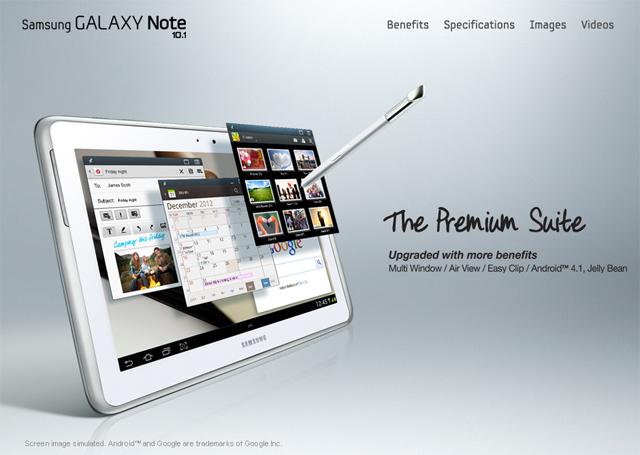 Captura de pantalla web Samsung Galaxy Note 10.1