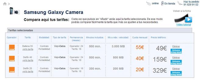 Tarifas y precios Galaxy Camera con Orange
