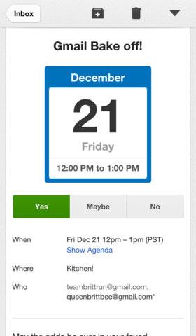 Gmail 2.0 para iOS, Google Calendar