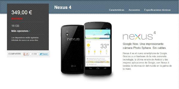 Teléfono Nexus 4 de Google agotado