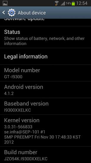Android 4.1.2 en Galaxy S3