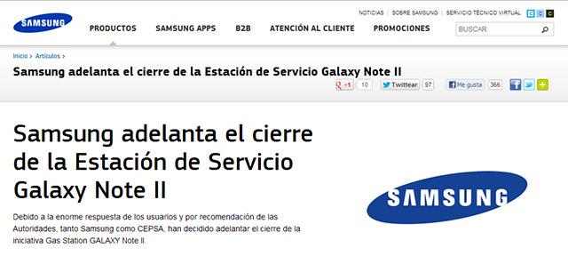 Cierre de la gasolinera en la promoción de Samsung