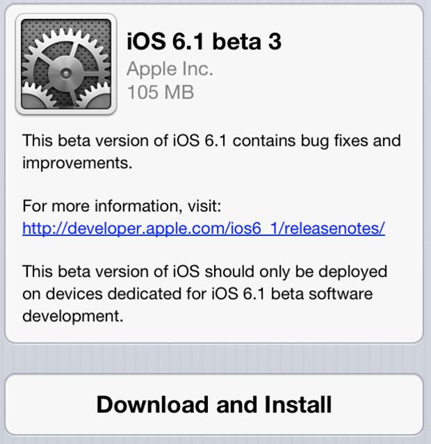 Versión Beta de iOS 6.1 para desarrolladores