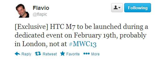 Tweet anuncio del HTC M7