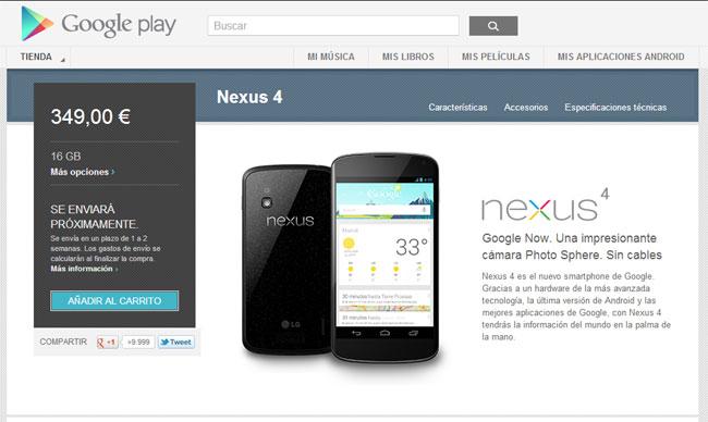 Nexus 4 de nuevo a la venta en España