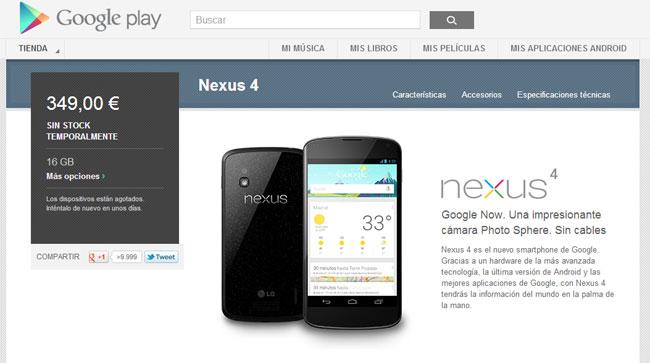 Nexus 4 sin stock en España