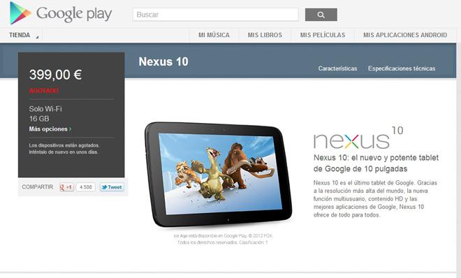 Nexus 10 en Google Play