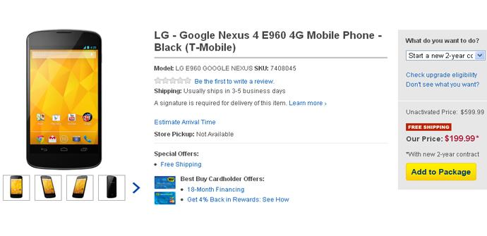 El Nexus 4 en Best Buy con T-Mobile