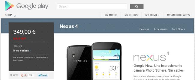 Sin Nexus 4 en la Google Play