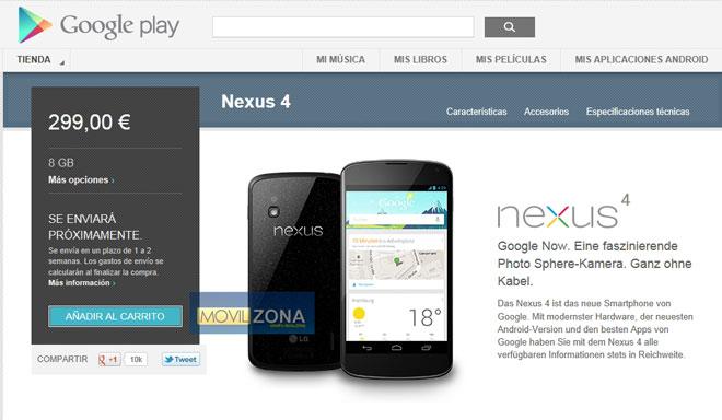 Nexus 4 8 GB disponible en Alemania