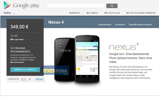 Nexus 4 16 GB disponible en Alemania