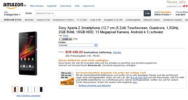 El Sony Xperia Z aparece en Amazon Alemania