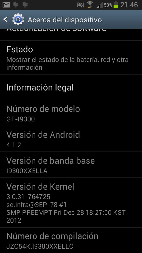 sistema operativo actualizado en Galaxy s3