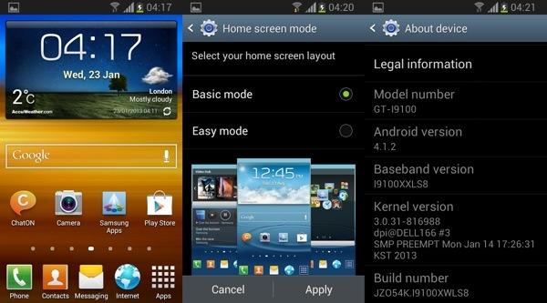 Pantalla de Android 4.1.2 Jelly Bean en Samsung Galaxy S2