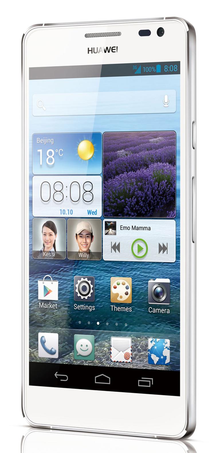 Huawei Ascend D2 en color blanco vista lateral