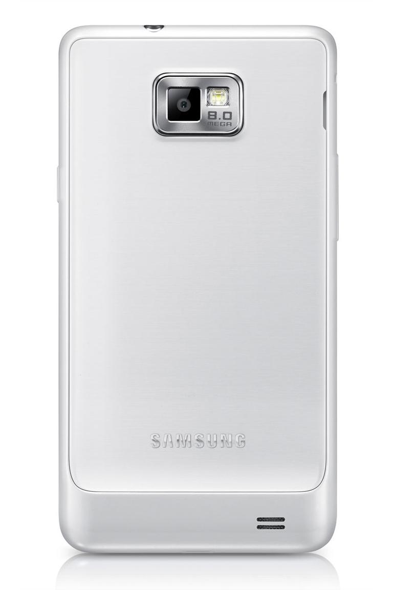 Samsung Galaxy S2 Plus de color blanco, vista trasera