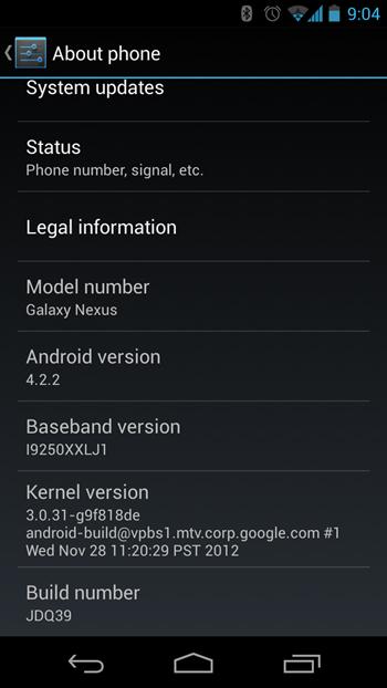 Android 4.2.2 en el Galaxy Nexus