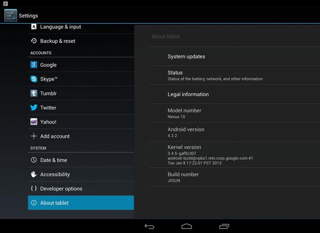 Android 4.2.2 en la Nexus 10