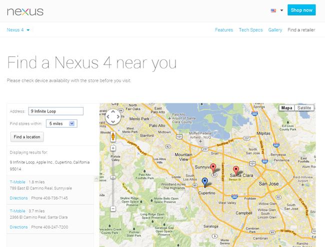 Buscador on-line de tiendas para el Nexus 4