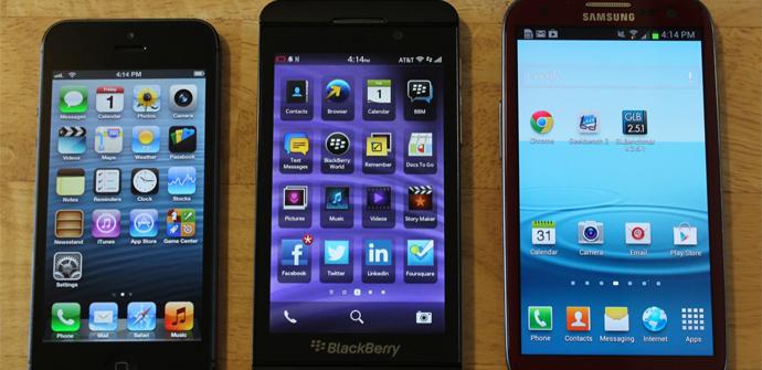 Comparativa iPhone 5, Samsung Galaxy S3 y BlackBerry Z10