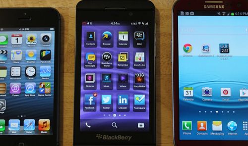 Comparativa iPhone 5, Samsung Galaxy S3 y BlackBerry Z10