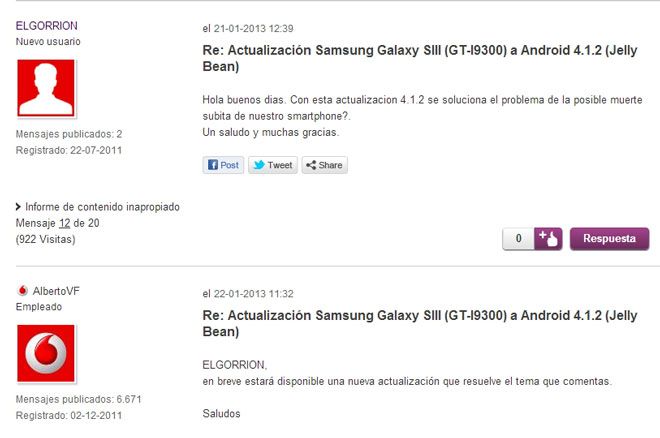 Posible solución a la muerte súbita del S3 de Vodafone
