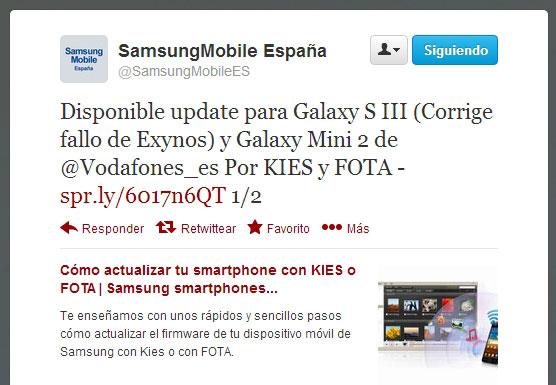Anuncio de actualización para el Samsung Galaxy S3