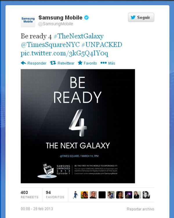 Galaxy S4 en Twitter