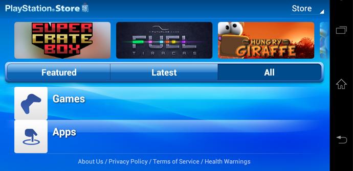 Interfaz del servicio PlayStation Mobile