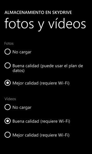 Pantalla configuración SkyDrive Nokia Lumia 920