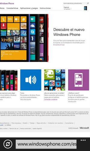 Pantalla página Windows Phone
