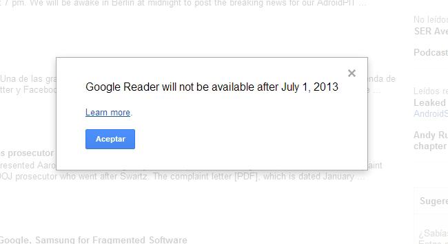 Aviso fin del servicio de Google Reader