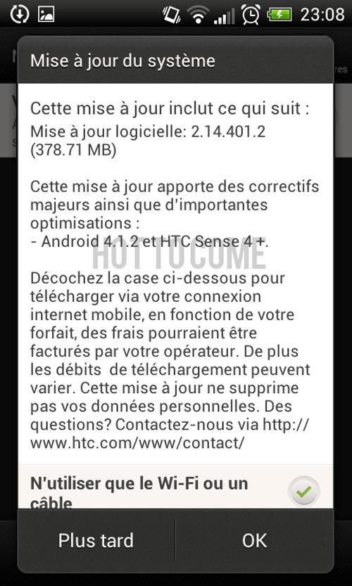 Datos de la actualización del HTC One SV