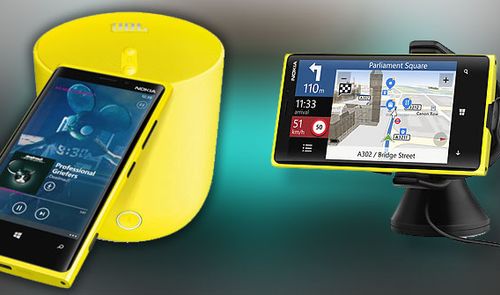 Cargador y altavoz de Nokia amarillo
