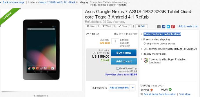 La Nexus 7 de 32 GB restaurada en eBay