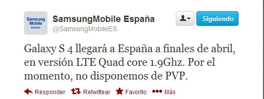Tweet de Samsung Mobile España