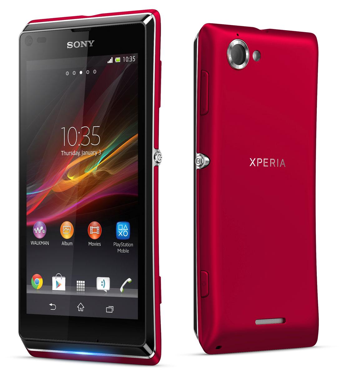 Sony Xperia L de color rojo vista frontal y trasera