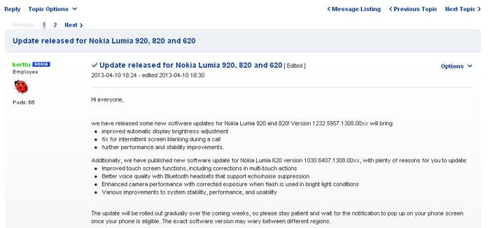 Los Nokia Lumia 920, 820 y 620 recibirán una nueva actualización