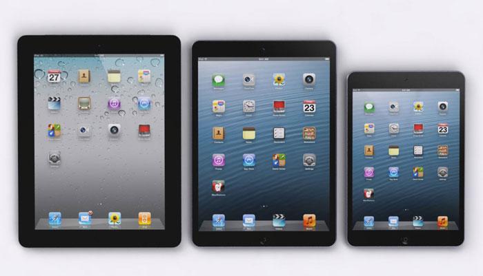 Maqueta del iPad 5 junto iPad 4 e iPad Mini