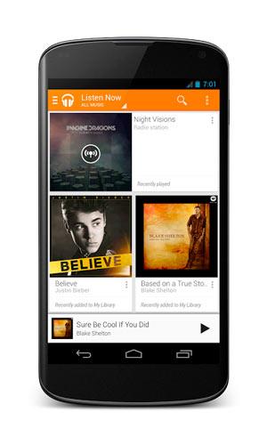 Aplicación Google Play Music en Nexus 4