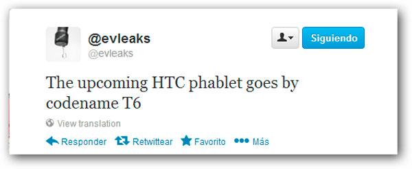Informción de @evleaks sobre el HTC T6