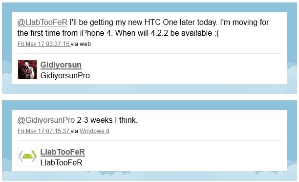 Mensaje de posible actualización del HTC One