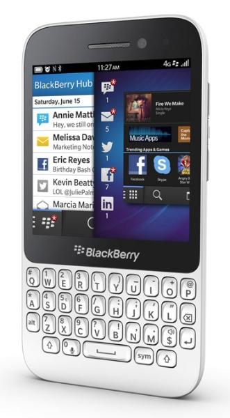 BlackBerry Q5 blanco vista lateral
