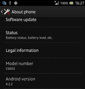 Un teléfono Sony Xperia Z con Android 4.2.2