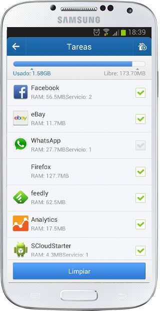 Opciones en Clean Master