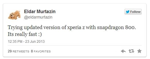 Tweet Sony Xperia Z con Snapdragon 800